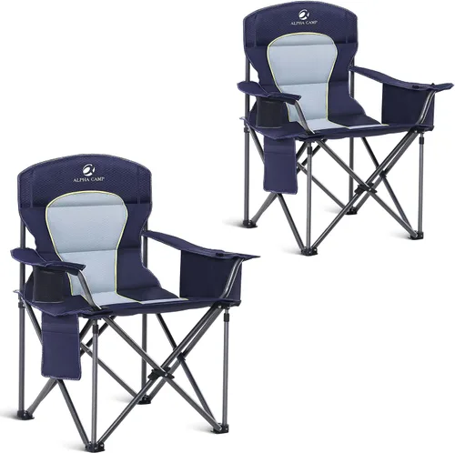 Vista 18 de ALPHA CAMP Silla de Camping Plegable de Gran Tamaño, Soporte Resistente de 450 LBS, Marco de Acero Plegable, Silla con Brazos Acolchados