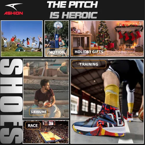 Vista 7 de ASHION Zapatos deportivos de baloncesto para hombre, ligeros, transpirables, antideslizantes, para correr, caminar, medios, tenis deportivos