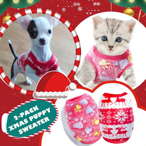 Vista 5 de 2 Pieces Teacup Dog Clothes Dog Christmas Outfit Puppy Sweater for Small Dogs Chihuahua Sweater Puppy Clothes for Extra Small Dogs Xmas Pet Cat