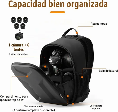 Vista 5 de Cwatcun Mochila para cámara con carcasa rígida para fotografía, bolsa de bandolera con correa de cámara a prueba de golpes 2 en 1, estuche para Negro