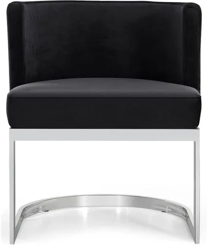 Vista 3 de Home Square Juego de 2 sillas de comedor tapizadas de terciopelo con base de metal plateado en forma de U en color negro
