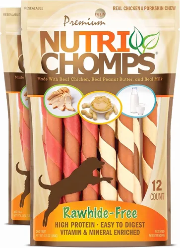 Vista 12 de Nutri Chomps Masticables para perros sin cuero crudo, pollo/PB, giros de 5