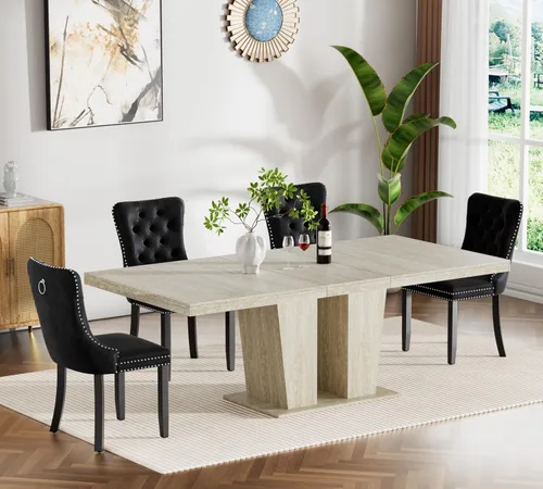 Vista 36 de Henf Juego de mesa de comedor extensible de 5 piezas para 4, 63"-79" Mesa de cocina grande extensible con 4 sillas negras acolchadas, Juego de mesa