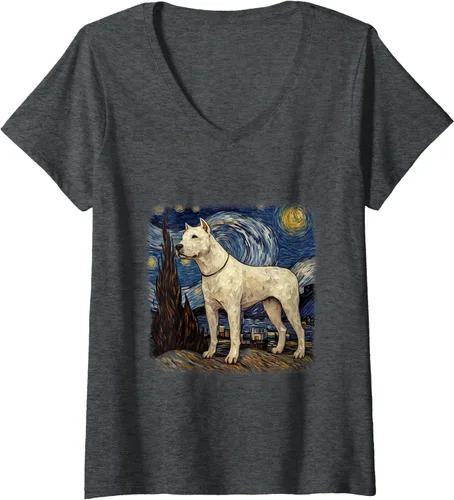 Vista 6 de Womens Van gogh Dogo Argentino in starry night V-Neck T-Shirt