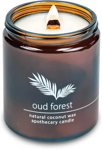 Vista 86 de Vela de mecha de madera agrietada Hemlock Park hecha a mano con cera de coco natural (grande de 16 oz, ámbar) Coconut Apricot Wax Crackling Wood