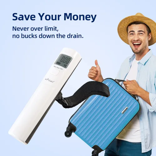 Vista 6 de Viaja con confianza - Báscula de equipaje AIRSCALE: báscula digital portátil sin batería, precisa y portátil para maletas para viajes, 110 lbs/50 kg