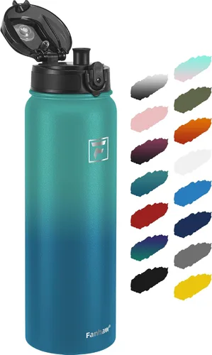 Vista 19 de Fanhaw Botella de agua térmica para llevar, apta lavavajillas, de 20 onzas, acero inoxidable, doble pared, reutilizable, a prueba de fugas y sudor