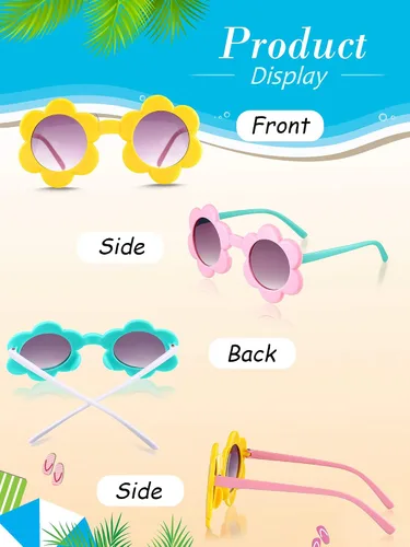 Vista 3 de Weewooday 6 pares de gafas de sol redondas para niños lentes de sol de flores coloridas lentes de sol para fiesta accesorios para niños y niñas