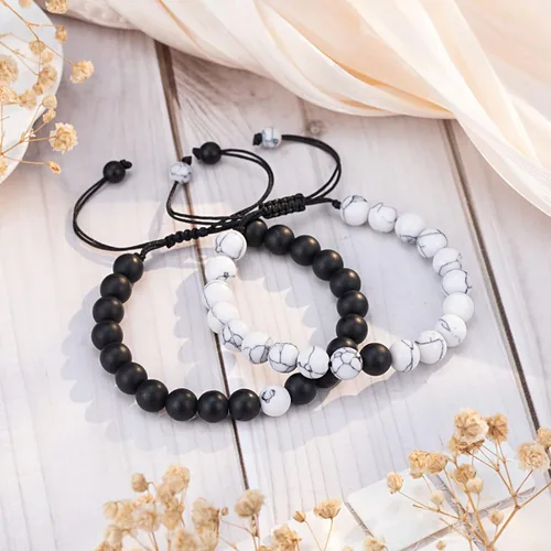 Vista 4 de UNGENT THEM Juego de pulseras ajustables a juego para parejas, regalos para novio, novia, pareja, marido, esposa, prometido, alma gemela, hombres