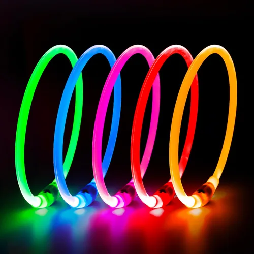 Vista 7 de HIGO Collar de perro con luz LED, recargable por USB, que brilla en la oscuridad, collar de seguridad para mascotas cortable de TPU para pasear Azul