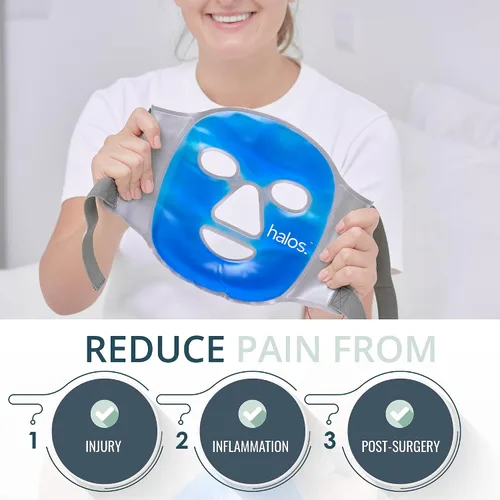 Vista 4 de MyHalos Máscara facial de hielo – Mascarilla de congelado para aliviar el dolor, migraña y cirugía de muelas del juicio. Nuestra máscara facial
