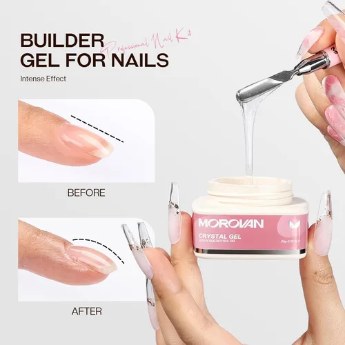 Vista 6 de Morovan Gel Constructor para Uñas: Gel Duro de Larga Duración para Extensión de Uñas, Gel Constructor Transparente, Fortalecedor de Uñas, Escultura
