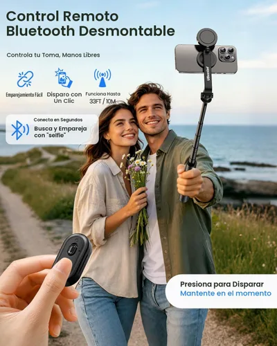 Vista 5 de UBeesize Trípode magnético para selfie stick con luz regulable y control remoto recargable, soporte de trípode portátil de viaje para teléfonos