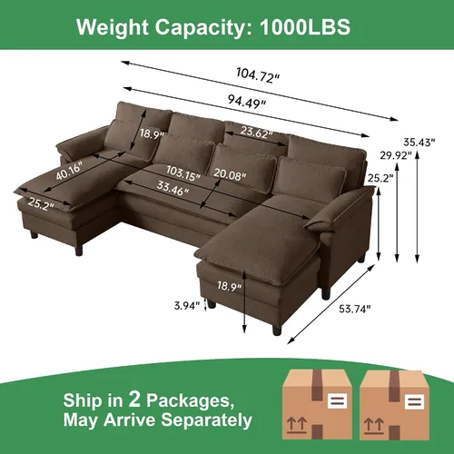 Vista 2 de Sofá de nube en forma de U de 104 pulgadas, sofá modular convertible, cómodos sofás con diván doble y reposabrazos para dormir, sofá modular de 4
