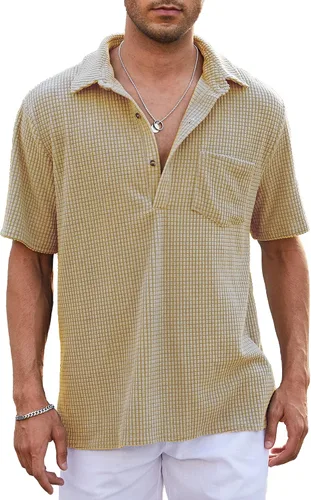 Vista 2 de Uiriuy Mens Casual Collared Short Sleeve Button Down Corduroy Shirts