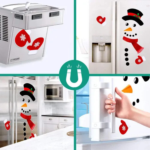 Vista 7 de D-FantiX Juego de 16 imanes de Navidad para refrigerador, diseño de muñeco de nieve, bonitos y divertidos imanes para refrigerador, decoraciones