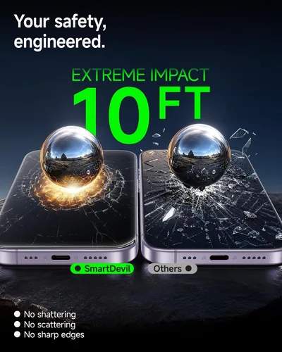 Vista 5 de SMARTDEVIL Corning™ - Protector de pantalla para iPhone 17, vidrio templado transparente HD 9H+, reforzado máximo a prueba de roturas, instalación