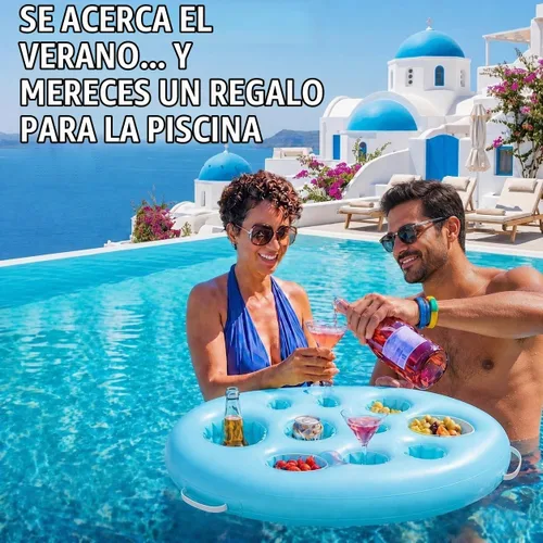 Vista 3 de Inflatable Pool Drink Holder with Large Capacity, Floating Drink Float for Hot Tub, Pool, Beach & Party - Holds Drinks, Phones & Snacks, Easy Azul