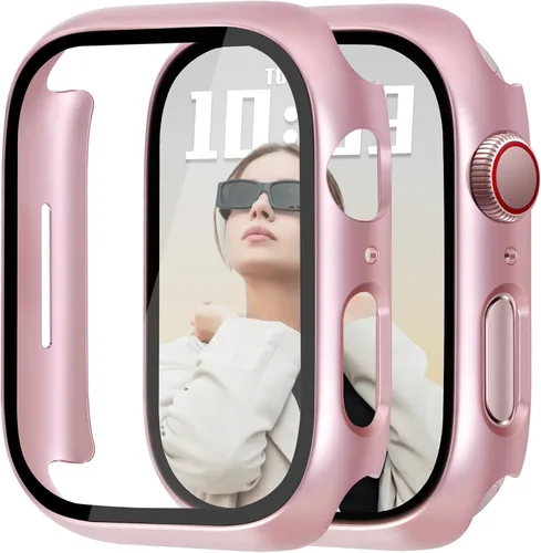 Vista 45 de JR.DM - Juego de 2 fundas de policarbonato duro de 38 mm con protector de pantalla de vidrio templado HD para Apple Watch Series 3/2/1, protector