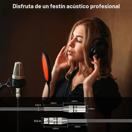 Vista 5 de FIBBR Cables XLR 1M/3 pies, cable de micrófono trenzado de nylon XLR macho a hembra de alta resistencia, cable de micrófono balanceado compatible