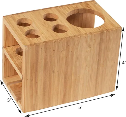 Vista 2 de Bamboo Naturals Soporte para cepillos de dientes, almacena 4 cepillos de dientes y 1 pasta de dientes, hecho de bambú 100% sostenible, elegante