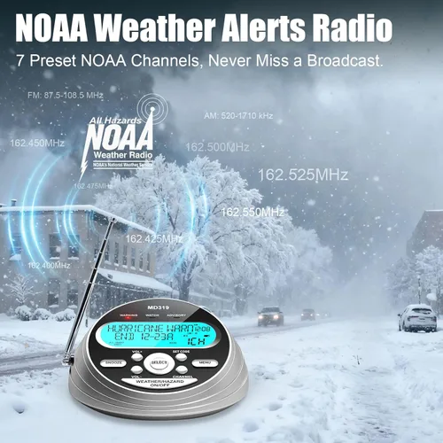 Vista 6 de NOAA Weather Radio-S.A.M.E. Programación localizada, radio de alerta meteorológica con más de 80 alertas de emergencia, reloj despertador, radio