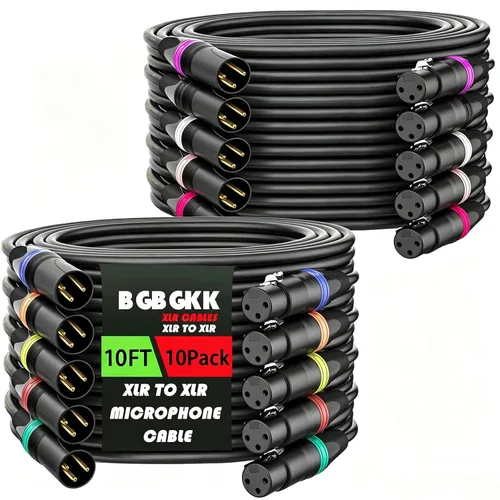 Vista 20 de XLR Cables - Cable de micrófono XLR profesional de 3 pines X L R de 3 pines chapado en oro, cable de micrófono equilibrado, multicolor