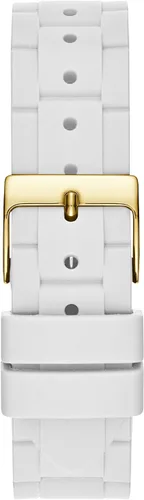 Vista 3 de GUESS Reloj para mujer de 1.496in, correa blanca, esfera blanca, caja dorada, Blanco