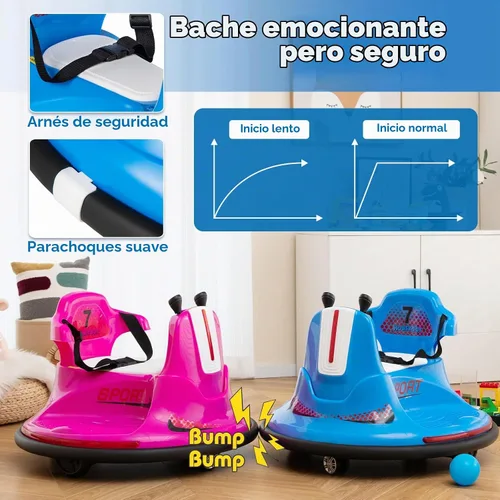 Vista 3 de HONEY JOY Coche de parachoques de 12 V para niños pequeños de 1 a 3 años, auto parachoques con doble joystick, luz LED intermitente y giro de 360