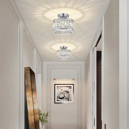 Vista 2 de YURNYQ - Lámpara de techo de cristal cromado, 1 luz, 9.05 pulgadas Modern Semi Flush Mount Ceiling Light, Hallway Lighting Fixtures Ceiling Lamp