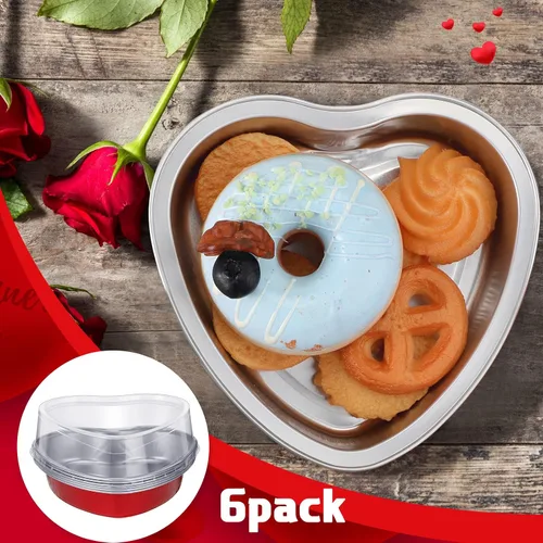 Vista 7 de Nuogo Moldes de papel de aluminio de 5 pulgadas con forma de corazón para pasteles con tapas transparentes de 7.6 fl oz/7.92 onzas, molde desechable