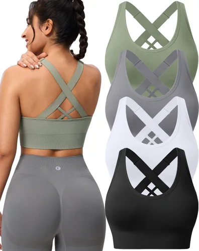 Vista 8 de High Support Sports Bras for Women, Padded Criss Cross Seamless 3-5Pack