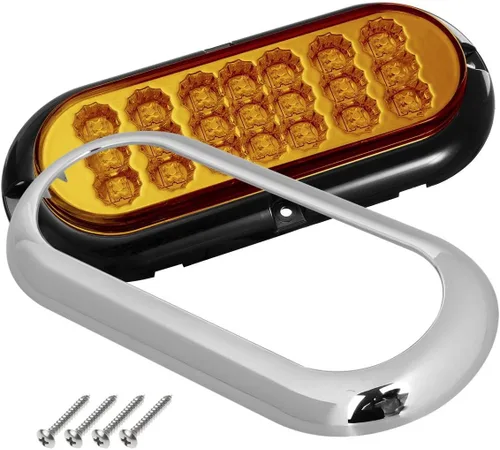 Vista 7 de Partsam 2 unidades de 6 pulgadas ovaladas cromadas para remolque, color rojo, 10 luces LED traseras y 2 luces de remolque ovaladas ámbar de 6-1/2
