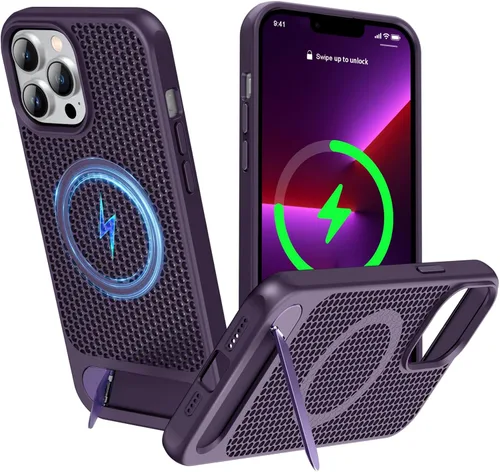 Vista 59 de Funda magnética de disipación de calor para iPhone 13 Pro Max, para MagSafe, protección contra caídas Coolingf, funda con función atril ajustable