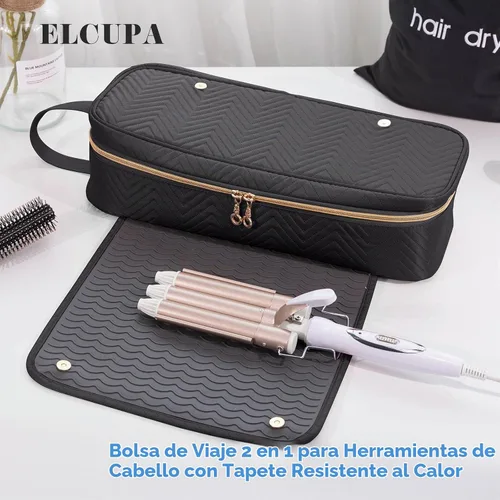 Vista 7 de Bolsa de Viaje 2EN1 para Herramientas para el Cabello con Alfombrilla Resistente al Calor para Shark Flexstyle, Planchas Planas, Alisadores Negro