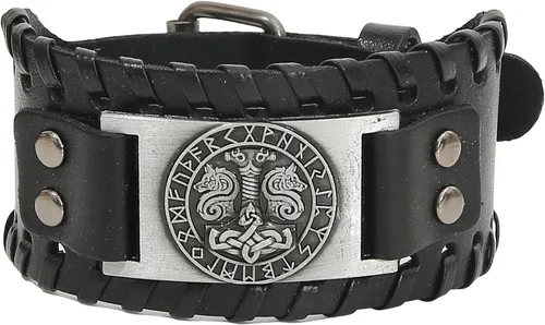 Vista 9 de GelConnie - Pulsera de piel con amuleto vikingo y talismán escandinavo celta pagano
