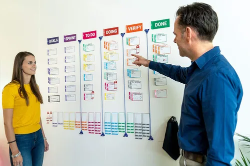 Vista 8 de Scrum and Kanban Tools, kit de etiquetas de instrucción magnéticas para tablero.