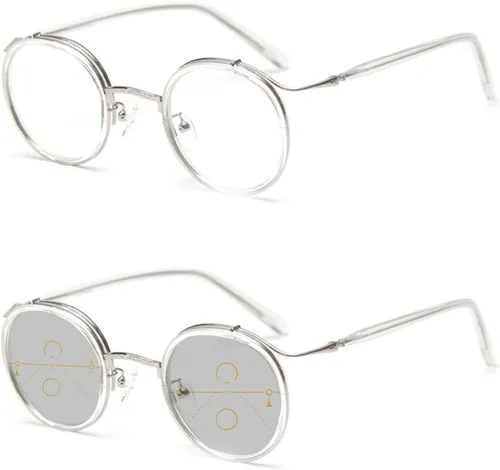 Vista 9 de COTIA Gafas de lectura de transición fotocrómicas progresivas multienfoque lector para hombres/mujeres gafas redondas clásicas