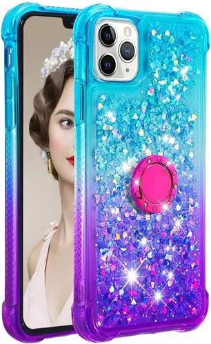 Vista 6 de Asuwish Funda de teléfono para iPhone 11 Pro 5.8 con protector de pantalla y soporte para anillo, brillante, líquido, transparente, híbrida, a