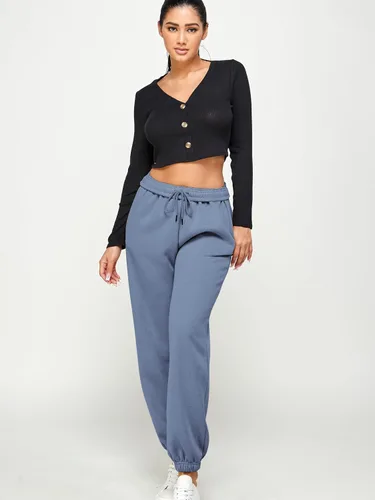 Vista 3 de IUUI Pantalones deportivos casuales de forro polar holgados para mujer, pantalones deportivos plegables de cintura alta, pantalones deportivos
