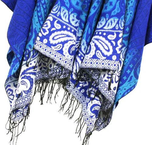 Vista 5 de Poncho con flecos, con estampado vintage, estilo retro, a la moda, para mujer. Capa, chal.