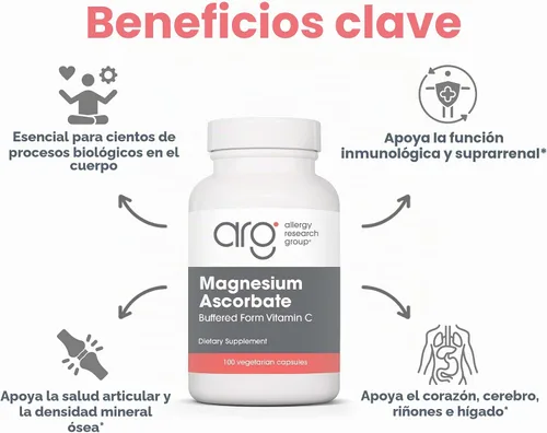 Vista 4 de ARG Vitamina C tamponada con ascorbato de magnesio 1000 mg, 100 cápsulas