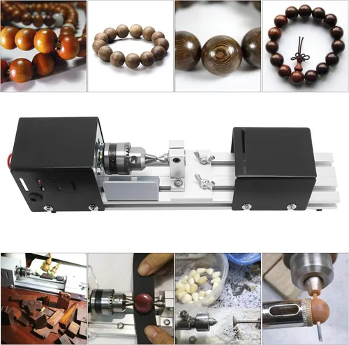Vista 8 de RELMON Mini máquina de torno CNC, kit de máquina pulidora de cuentas de torno mini, fresadora de torno de madera de bricolaje, molienda de perlas