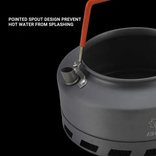Vista 6 de Bulin Hervidor de camping de aleación de aluminio de 1.6 L, olla de té abierta para café, calentamiento rápido, equipo al aire libre, ideal
