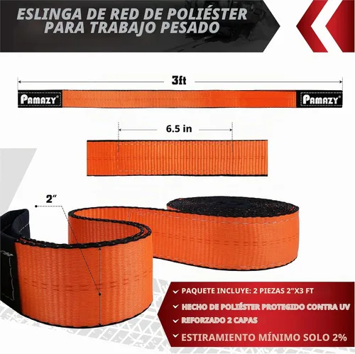 Vista 2 de Paquete de 2 correas de eslinga de elevación súper resistentes de 2"x3 pies, capacidad de 18800 libras, correa de nailon resistente ojo a ojo