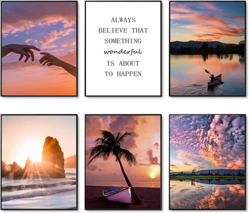 Vista 10 de HoozGee Impresiones artísticas para pared de viaje, paisaje marino, palmera, decoración de pared, paisaje, ciudad, costera, camino, fotos, fotos