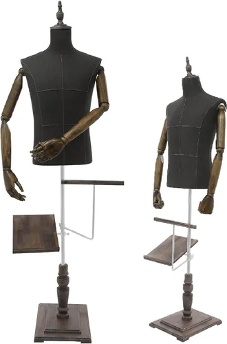 Vista 10 de Forma de vestido de maniquí masculino con soporte, cuerpo de maniquí de altura ajustable con estante desmontable para pantalones y soporte
