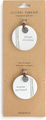 Vista 4 de DEMDACO Forever My Friend Always Sister - Juego de 2 adornos de gres (2 x 2), color blanco