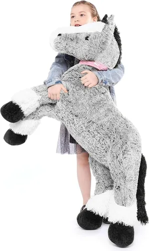 Vista 25 de Tezituor Animales de peluche gigantes de caballo negro de 47 pulgadas, poni de peluche grande realista de 4 pies para niños y niñas, almohada