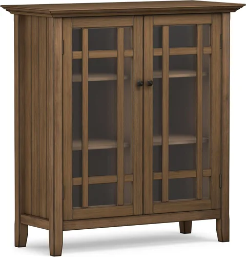 Vista 14 de SIMPLIHOME Bedford - Aparador de madera maciza de 62 pulgadas de ancho en marrón moreno Aparador de buffet de transición con puertas de vidrio